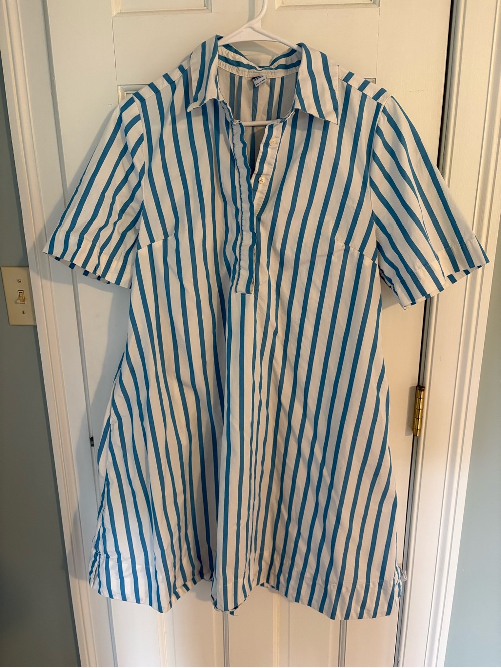 Old Navy Striped Popover Shirt Dress, Blue White, 100% Cotton, sz Medium Tall